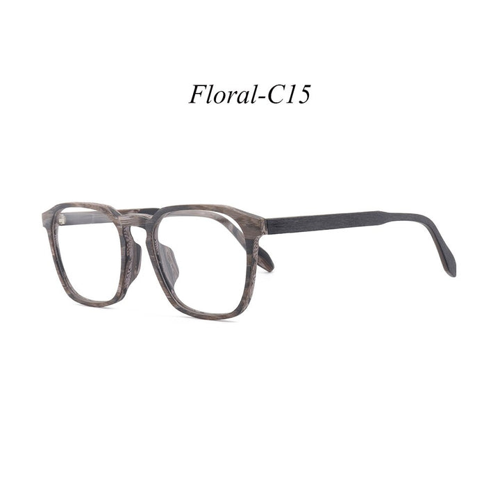 Hdcrafter Unisex Full Rim Square Wood Alloy Eyeglasses 1692 Full Rim Hdcrafter Eyeglasses C15