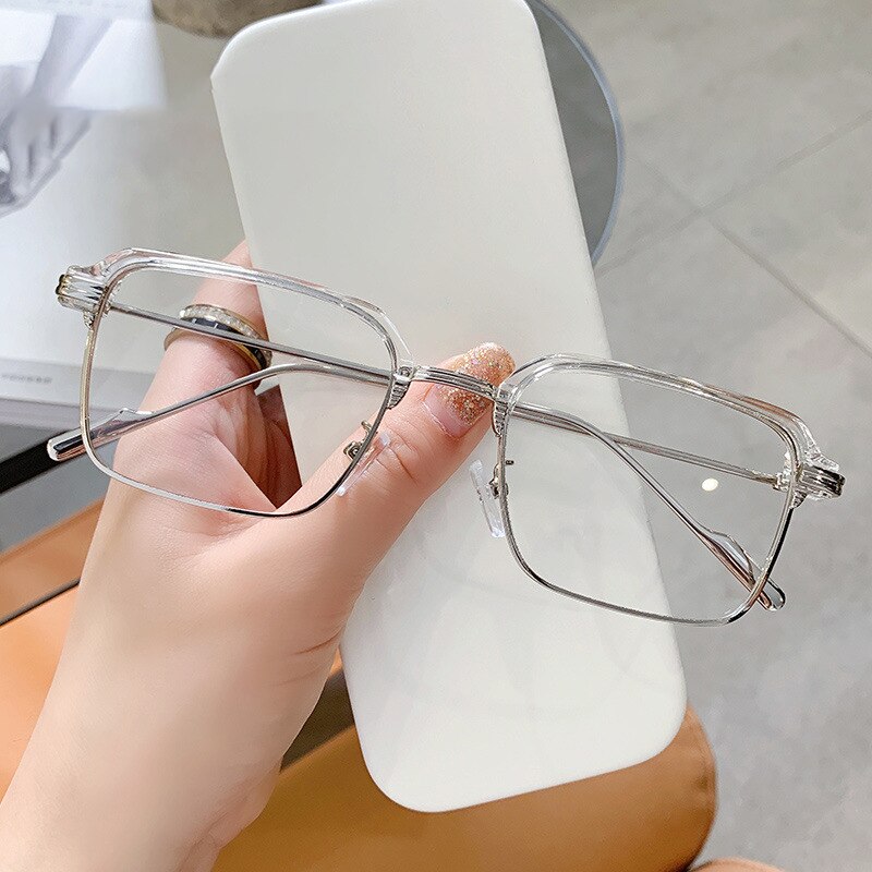 Handoer Unisex Full Rim Square Tr 90 Alloy Eyeglasses F21102 Full Rim Handoer Transparent