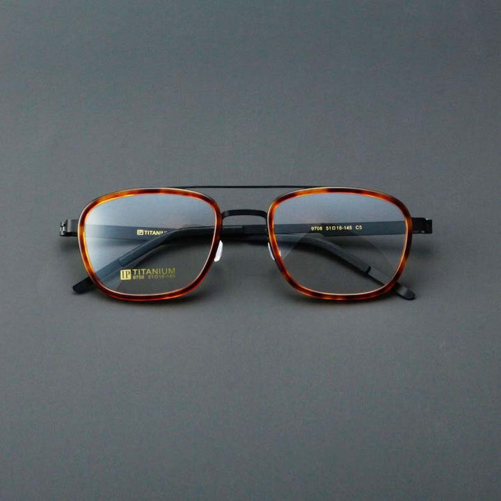 CCspace Unisex Full Rim Square Double Bridge Acetate Titanium Eyeglasses 55024 Full Rim CCspace LeopardBlack China