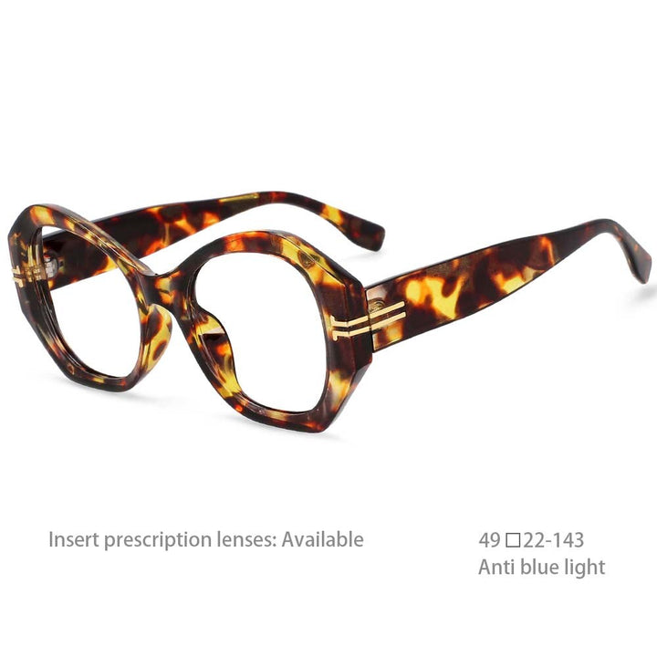 CCspace Unisex Oversized Round Resin Alloy Rivet Frame Eyeglasses 54432 Full Rim CCspace China Leopard