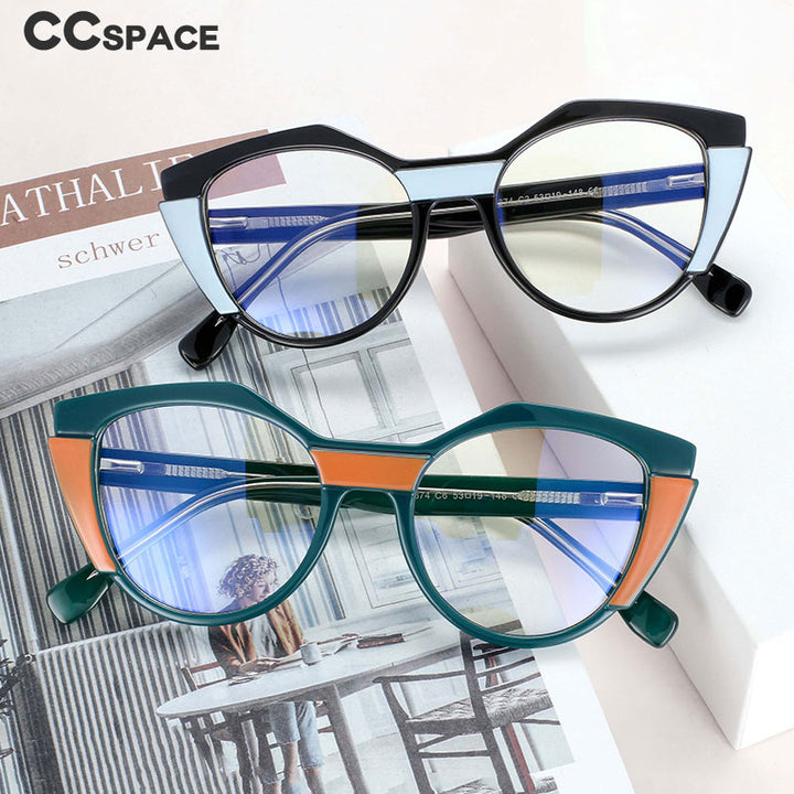 CCspace Unisex Full Rim Round Cat Eye Tr 90 Titanium Frame Eyeglasses 54170 Full Rim CCspace