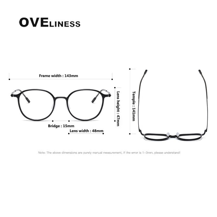 Oveliness Unisex Full Rim Round Square Acetate Titanium Eyeglasses 8633 Full Rim Oveliness
