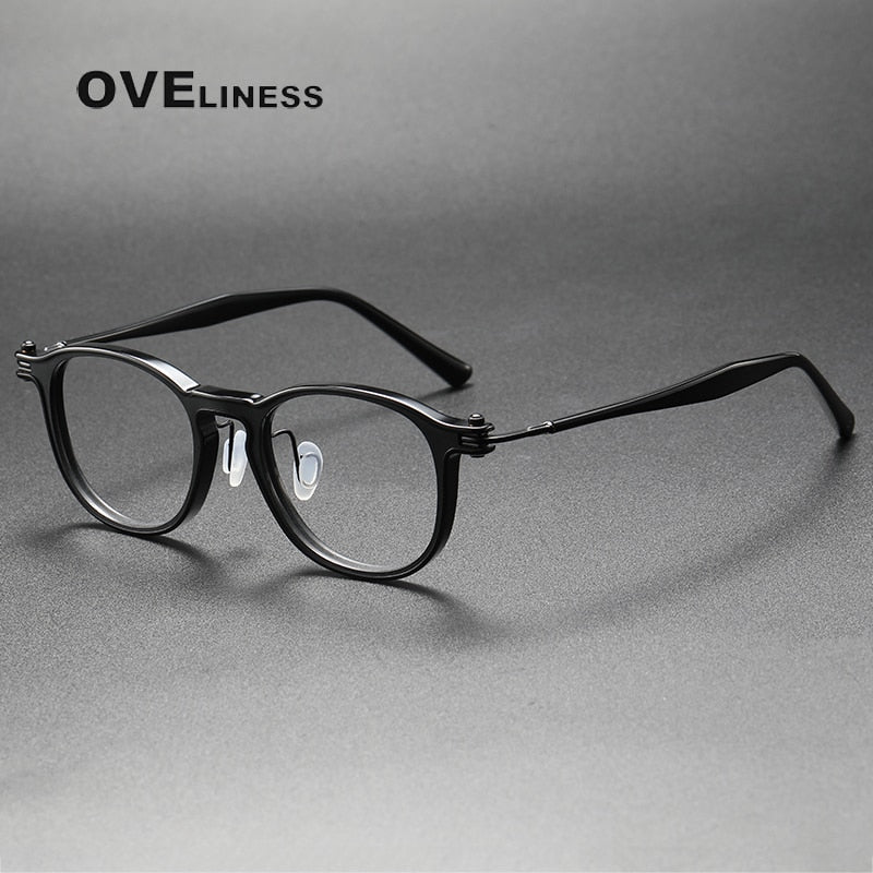 Oveliness Unisex Full Rim Square Acetate Titanium Eyeglasses 5885 Full Rim Oveliness black