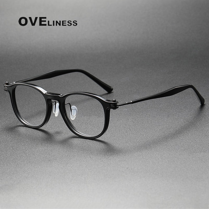 Oveliness Unisex Full Rim Square Acetate Titanium Eyeglasses 5885 Full Rim Oveliness black