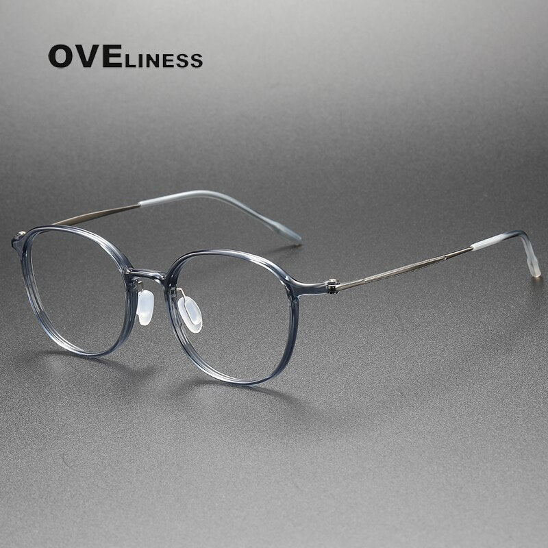 Oveliness Unisex Full Rim Round Square Acetate Titanium Eyeglasses 8633 Full Rim Oveliness grey blue