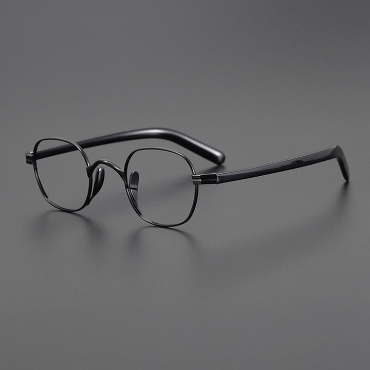 Gatenac Unisex Full Rim Small Square Acetate Titanium Eyeglasses Gxyj1014 Full Rim Gatenac Black