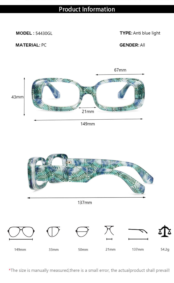 CCspace Unisex Full Rim Rectangle Resin Frame Punk Eyeglasses 54430 Full Rim CCspace