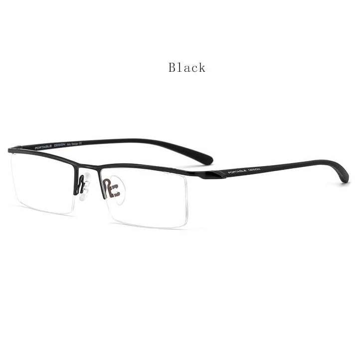 Hdcrafter Men's Semi Rim Square Titanium Eyeglasses P8190 Semi Rim Hdcrafter Eyeglasses Black