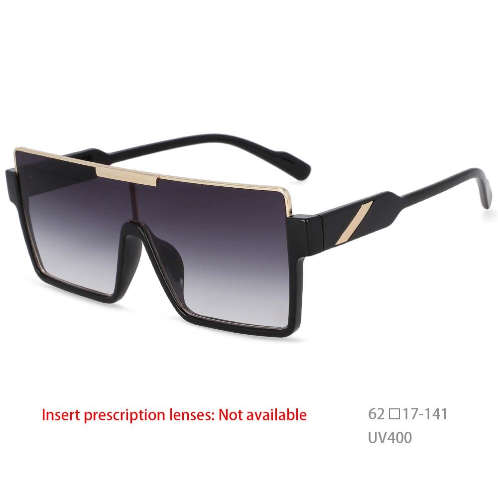CCspace Unisex Oversized Square One Lens Goggle Resin Frame Sunglasses 53820 Sunglasses CCspace Sunglasses Black gray China 53820