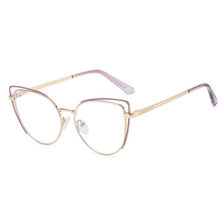 CCspace Women's Full Rim Cat Eye Acetate Alloy Eyeglasses 55253 Full Rim CCspace China GoldPurple