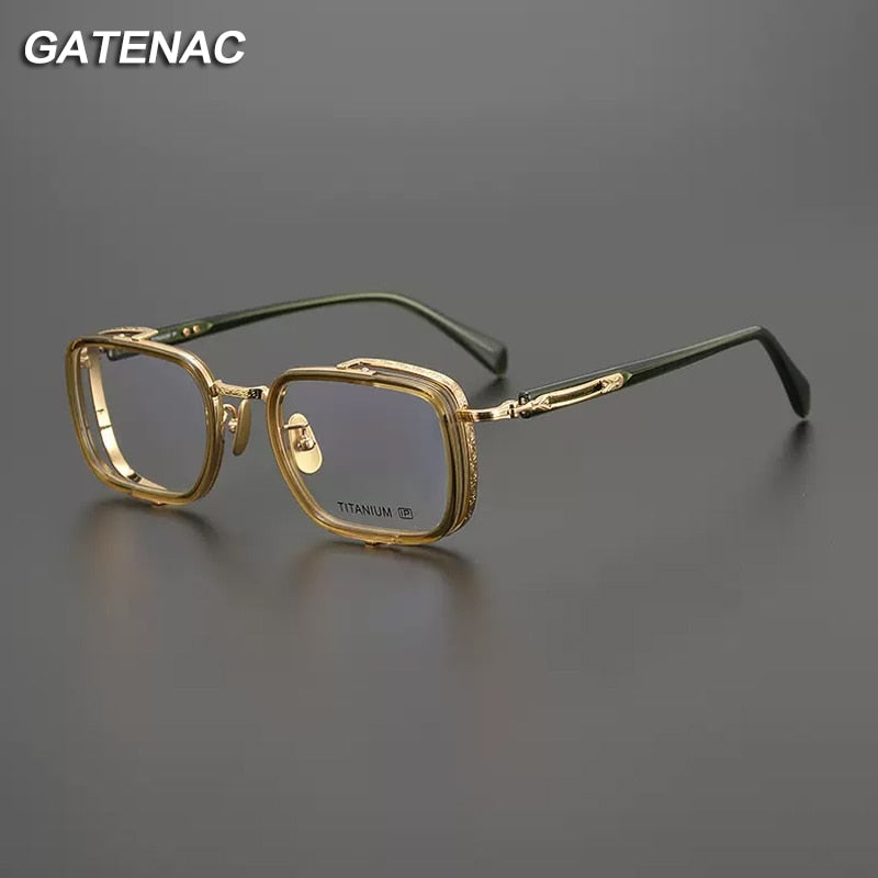 Gatenac Unisex Full Rim Square Acetate Titanium Eyeglasses Gxyj1023 Full Rim Gatenac