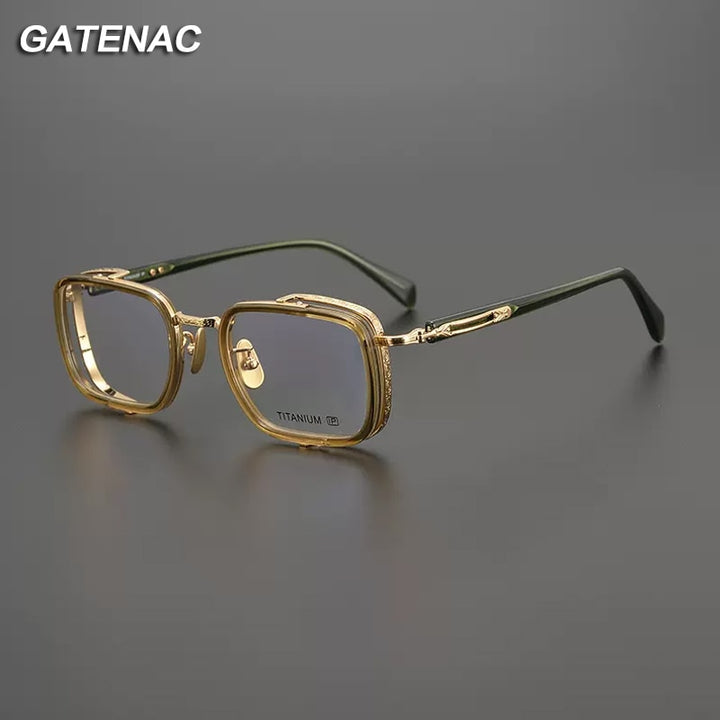 Gatenac Unisex Full Rim Square Acetate Titanium Eyeglasses Gxyj1023 Full Rim Gatenac