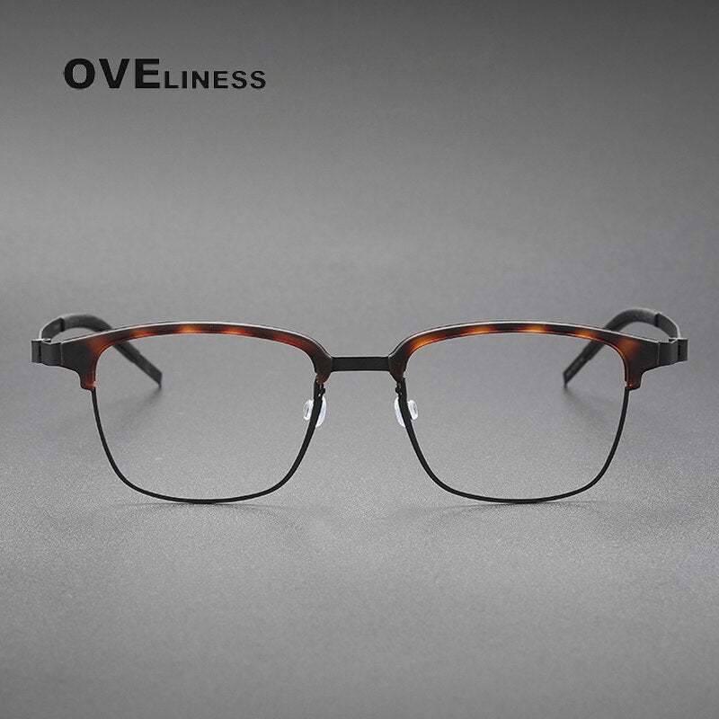 Oveliness Unisex Full Rim Square Screwless Acetate Titanium Eyeglasses 9835 Full Rim Oveliness