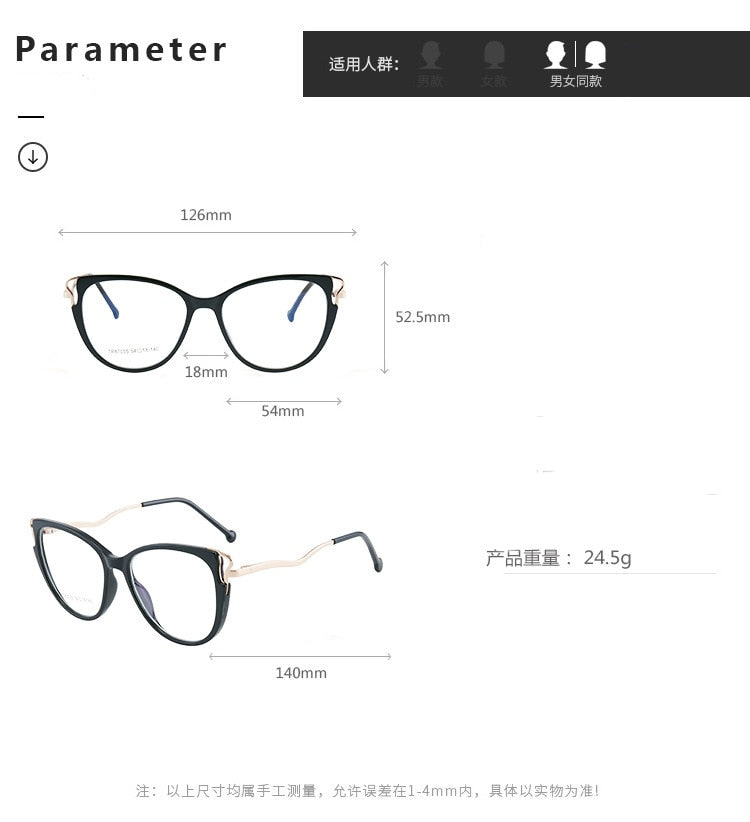 CCspace Women's Full Rim Square Cat Eye Acetate Titanium Eyeglasses 54391 Full Rim CCspace