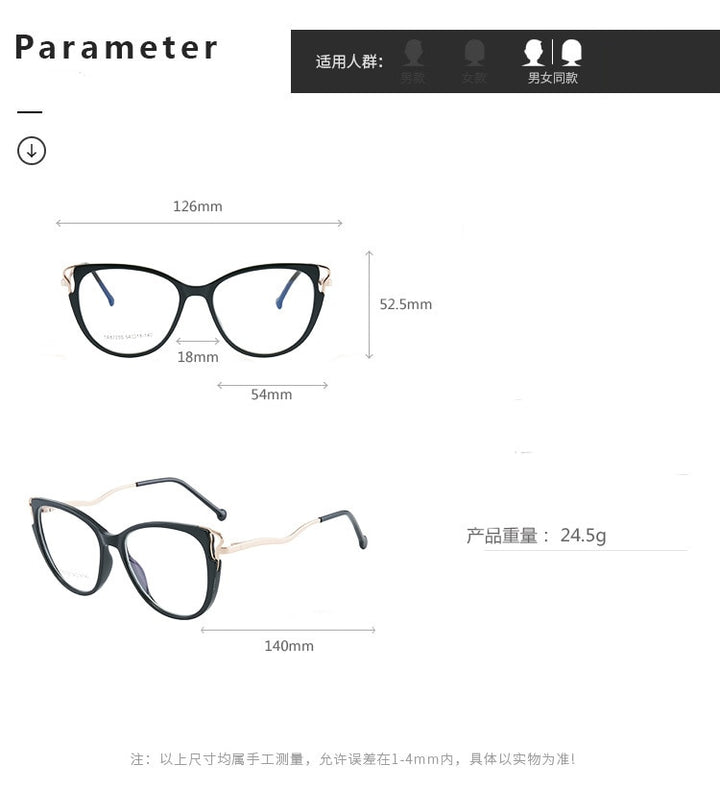 CCspace Women's Full Rim Square Cat Eye Acetate Titanium Eyeglasses 54391 Full Rim CCspace