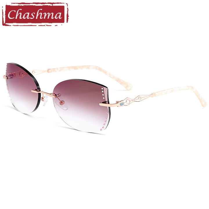 Chashma Women's Rimless Square Cat Eye Titanium Sunglasses 58073 Sunglasses Chashma