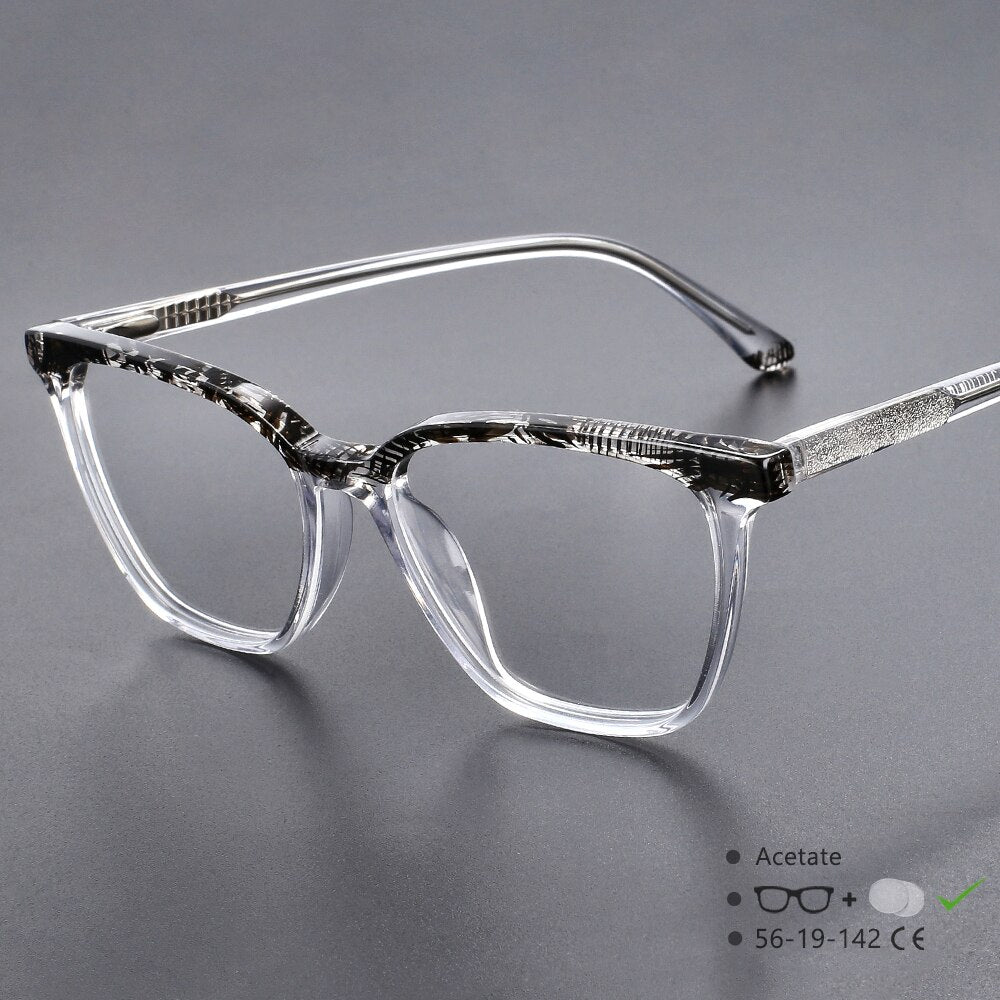 CCspace Unisex Full Rim Square Acetate Eyeglasses 55370 Full Rim CCspace ClearBlack China