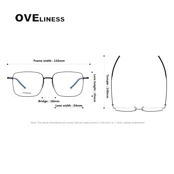 Oveliness Unisex Full Rim Square Screwless Titanium Eyeglasses 5511 Full Rim Oveliness