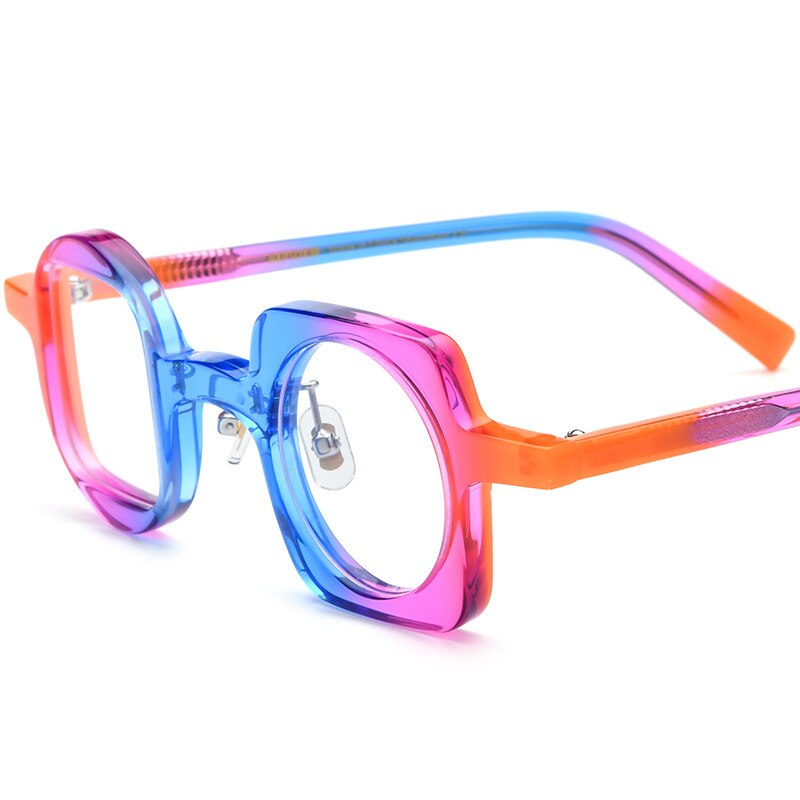 CCspace Unisex Full Rim Square Round Acetate Eyeglasses 55660 Full Rim CCspace BlueOrange China