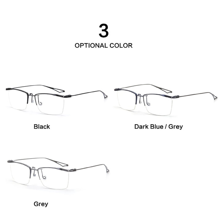 Muzz Men's Semi Rim Rectangle IP Titanium Eyebrow Frame Eyeglasses 04 Semi Rim Muzz