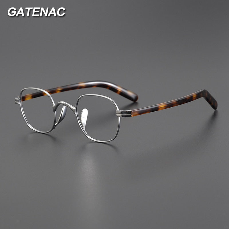 Gatenac Unisex Full Rim Small Square Acetate Titanium Eyeglasses Gxyj1014 Full Rim Gatenac