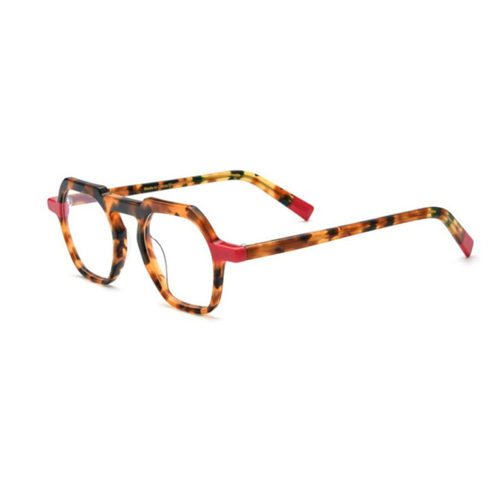 CCspace Unisex Full Rim Flat Top Round Acetate Titanium Eyeglasses 53330 Full Rim CCspace red-leopard China