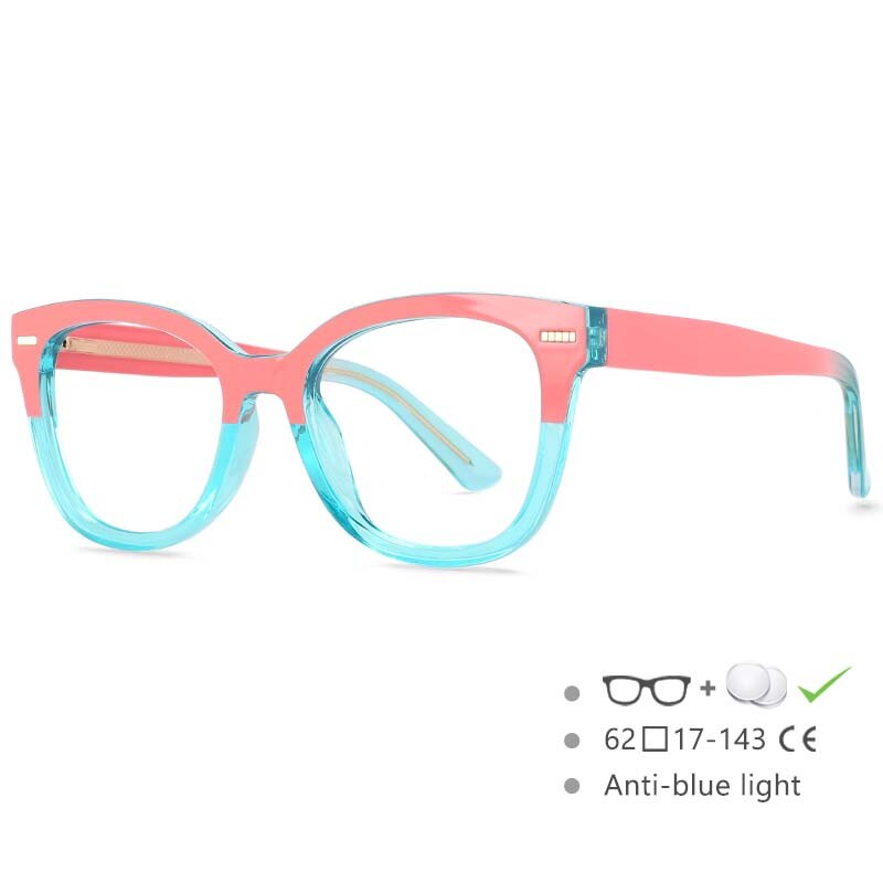 CCspace Unisex Full Rim Square Cat Eye Frame Eyeglasses 54607 Full Rim CCspace Orange-Blue China