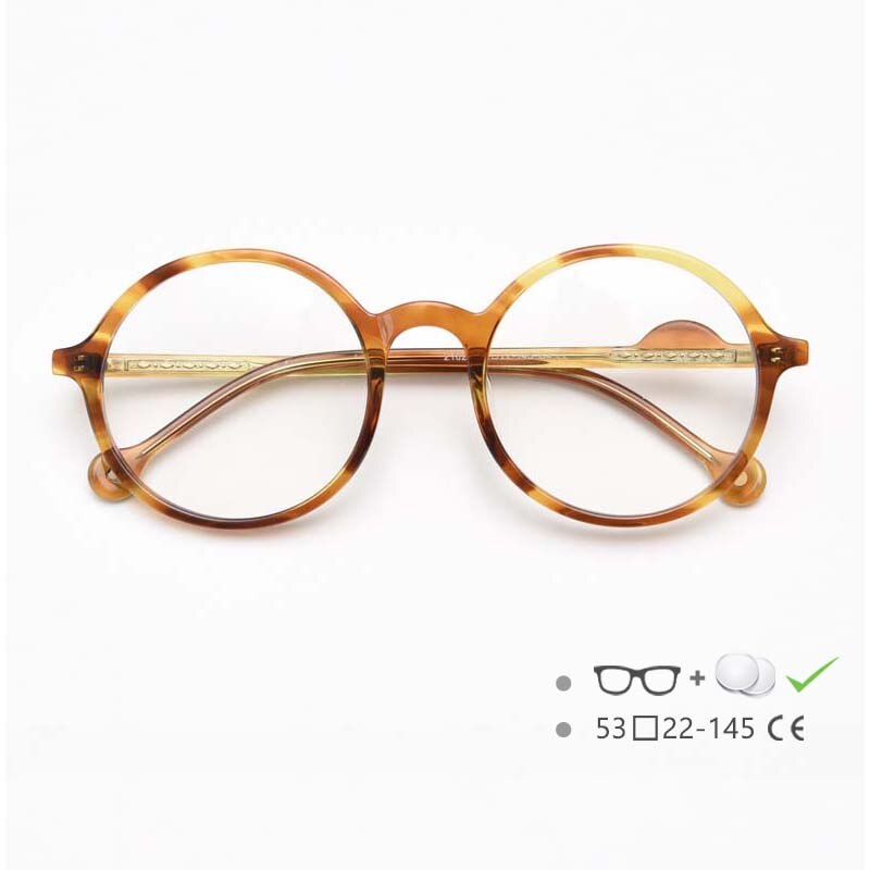 CCspace Unisex Full Rim Round Acetate Frame Eyeglasses 54613 Full Rim CCspace Yellow-leopard China