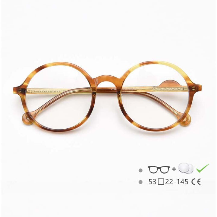 CCspace Unisex Full Rim Round Acetate Frame Eyeglasses 54613 Full Rim CCspace Yellow-leopard China