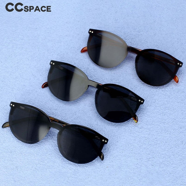 CCspace Unisex Full Rim Round Cat Eye Acetate Frame Eyeglasses Clip On Sunglasses 54331 With Clip Ons CCspace