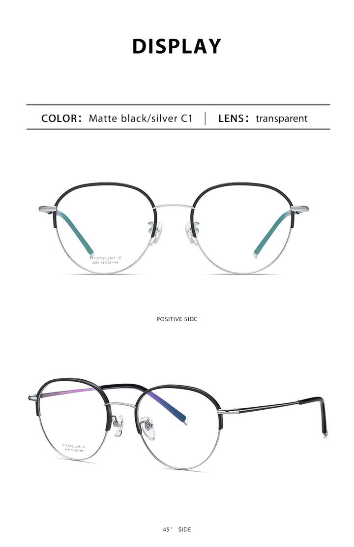Reven Jate Unisex Full Rim Round Acetate Titanium Frame Eyeglasses YJ2039 Full Rim Reven Jate