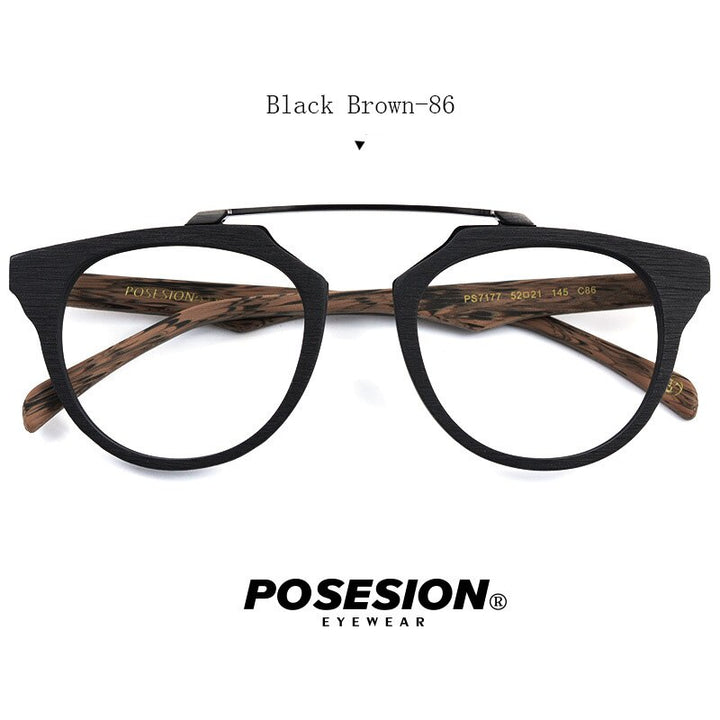 Hdcrafter Unisex Full Rim Round Acetate Eyeglasses Ps7177 Full Rim Hdcrafter Eyeglasses Black Brown