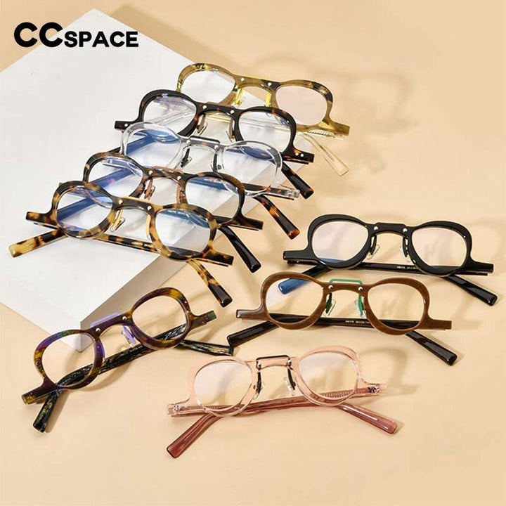 CCspace Unisex Full Rim Small Round Double Bridge Acetate Eyeglasses 54565 Full Rim CCspace