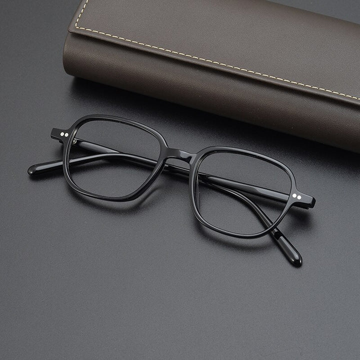 Gatenac Unisex Full Rim Square Handcrafted Acetate Eyeglasses Gxyj962 Full Rim Gatenac Black