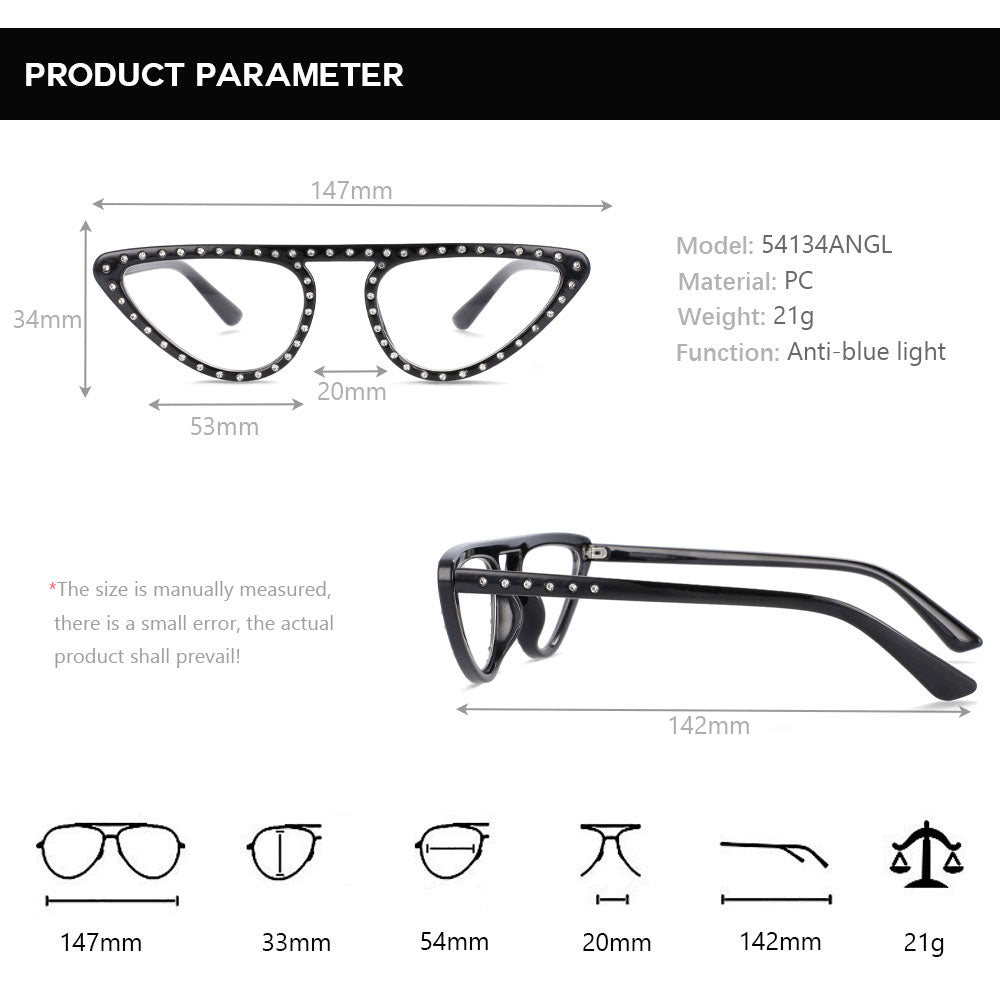 CCspace Women's Full Rim Polygon Cat Eye Jewelled Resin Frame Eyeglasses 54134 Full Rim CCspace