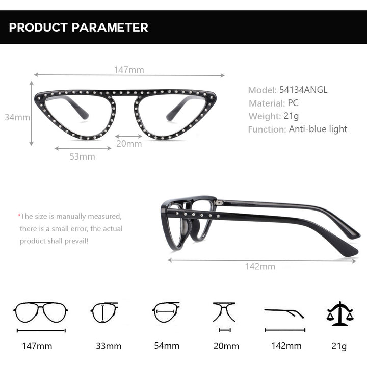 CCspace Women's Full Rim Polygon Cat Eye Jewelled Resin Frame Eyeglasses 54134 Full Rim CCspace