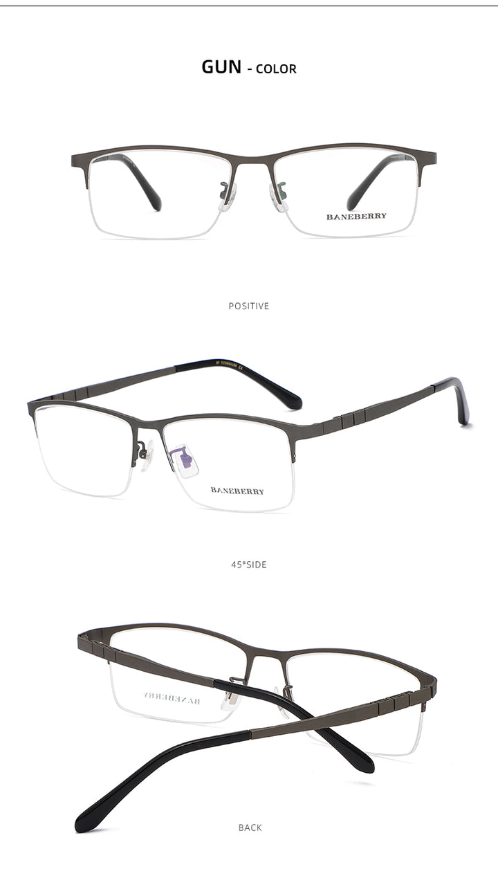 Reven Jate Unisex Semi Rim Rectangle Titanium Frame Eyeglasses 71111 Semi Rim Reven Jate