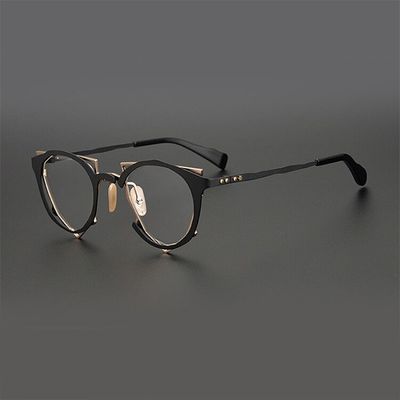 CCspace Unisex Full Rim Irregular Cat Eye Handcrafted Titanium Eyeglasses 55657 Full Rim CCspace BlackGold China
