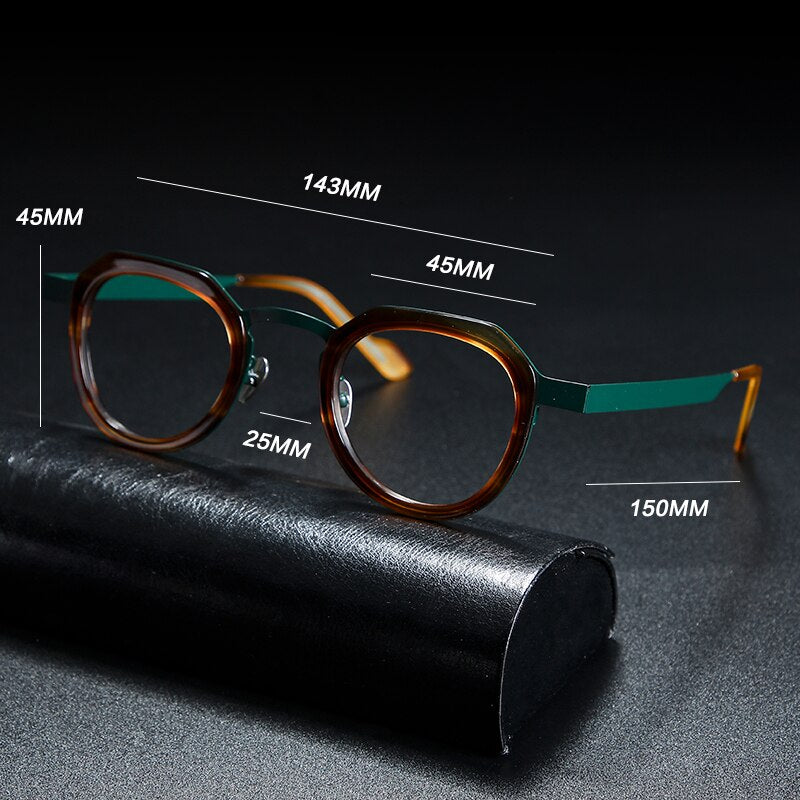 Gatenac Unisex Full Rim Round Square Acetate Titanium Eyeglasses Gxyj919 Full Rim Gatenac