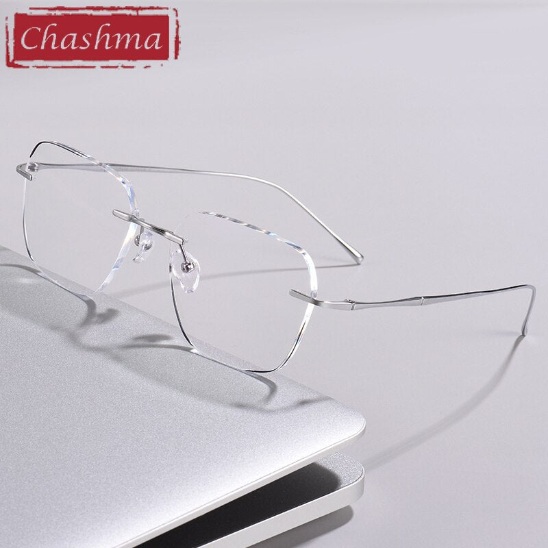 Chashma Ottica Unisex Rimless Square Oval Titanium Eyeglasses 632 Rimless Chashma Ottica