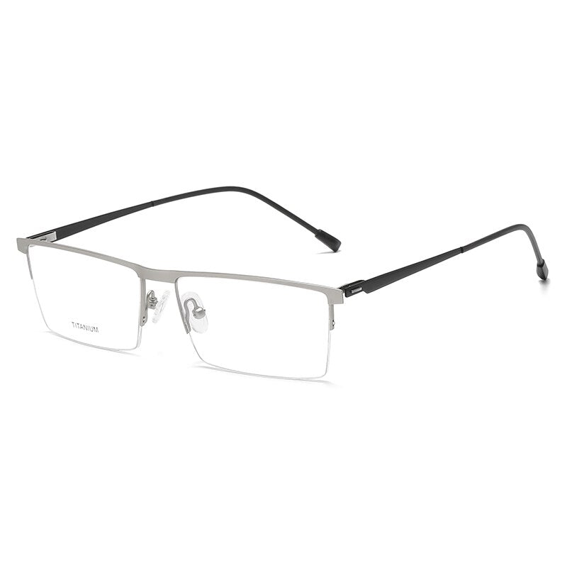 Zirosat Men's Semi Rim Square Titanium Eyeglasses P8826 Semi Rim Zirosat silver