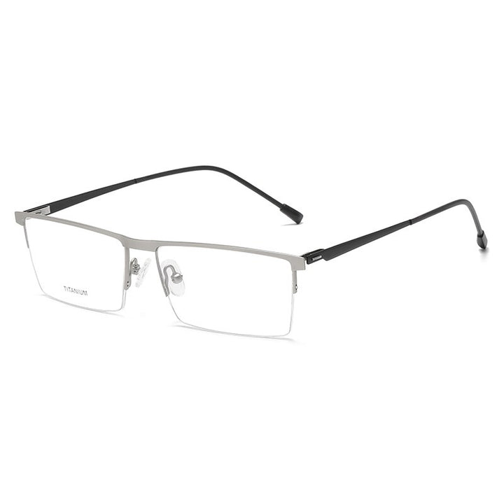 Zirosat Men's Semi Rim Square Titanium Eyeglasses P8826 Semi Rim Zirosat silver