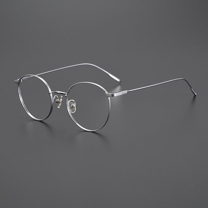 Gatenac Unisex Full Rim Round Titanium Eyeglasses Gxyj1011 Full Rim Gatenac Silver