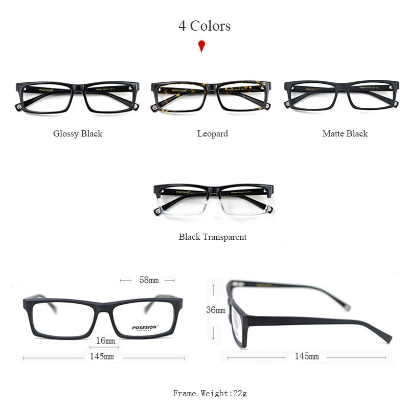 Hdcrafter Men's Full Rim Rectangle Acetate Frame Eyeglasses Ps8005 Full Rim Hdcrafter Eyeglasses
