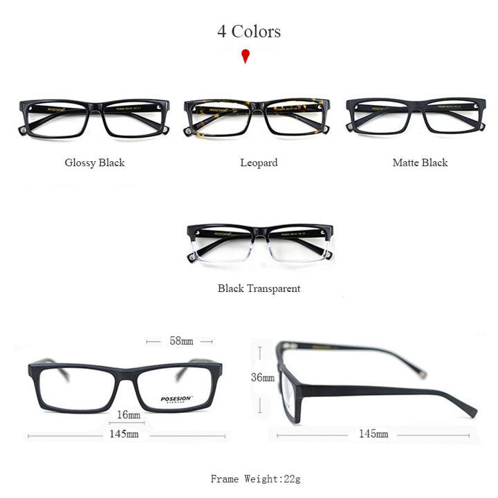 Hdcrafter Men's Full Rim Rectangle Acetate Frame Eyeglasses Ps8005 Full Rim Hdcrafter Eyeglasses