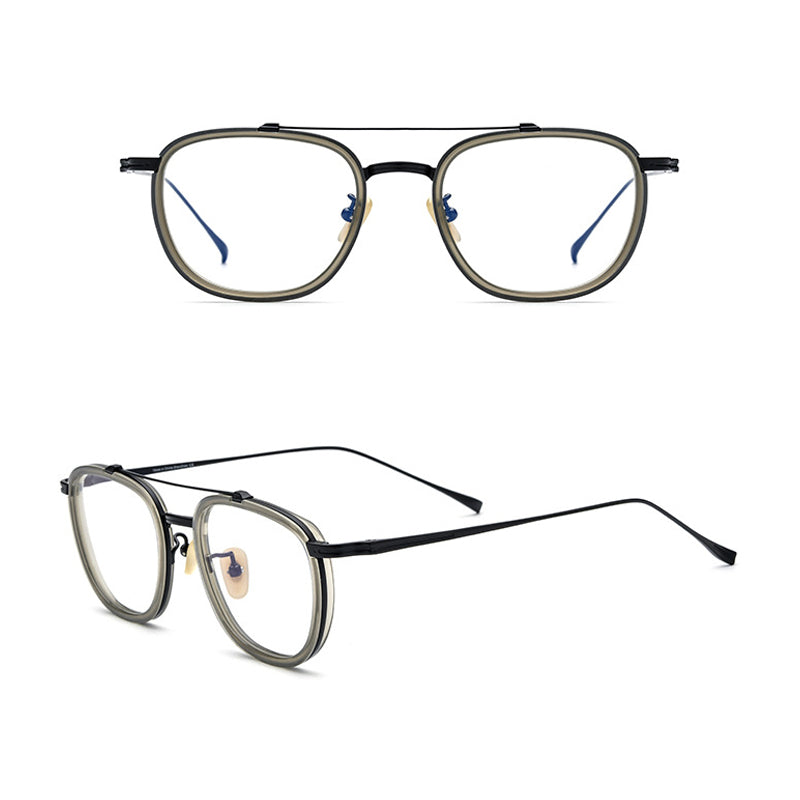 Gatenac Unisex Full Rim Square Titanium Acetate Double Bridge Frame Eyeglasses Gxyj809 Full Rim Gatenac