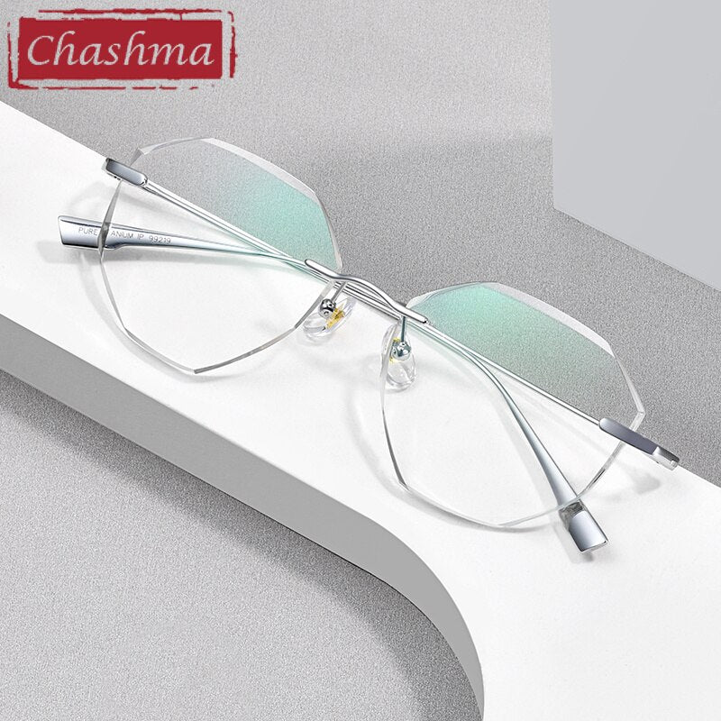 Chashma Women's Rimless Irregular Round Titanium Eyeglasses Tinted Lenses 99219 Rimless Chashma