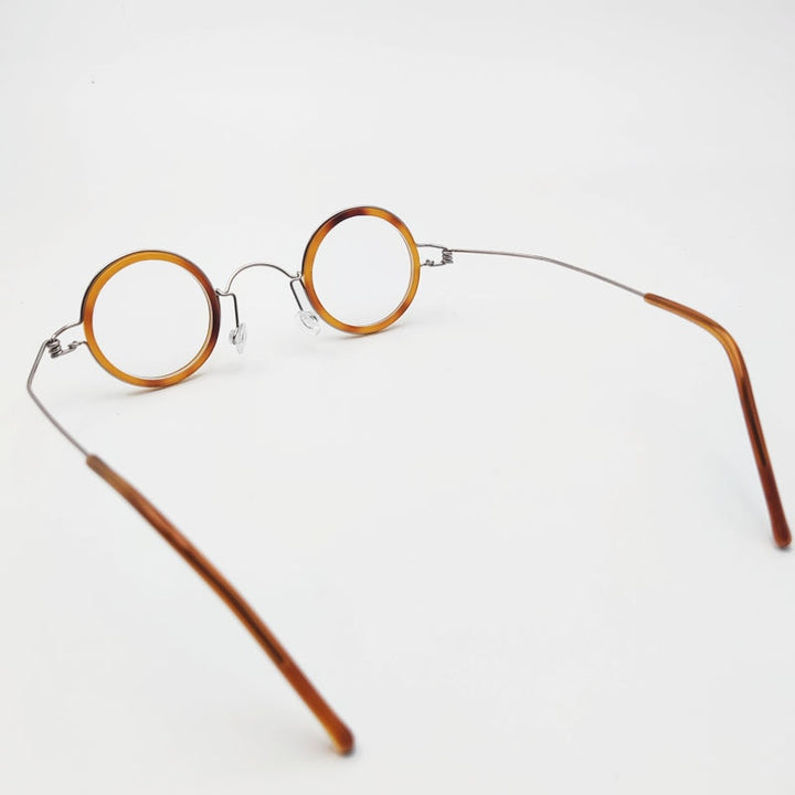 Yujo Unisex Full Rim Round Acetate Stainless Steel 32mm Eyeglasses Y060 Full Rim Yujo