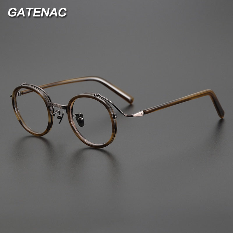 Gatenac Unisex Full Rim Round Acetate Alloy Eyeglasses Gxyj1029 Full Rim Gatenac