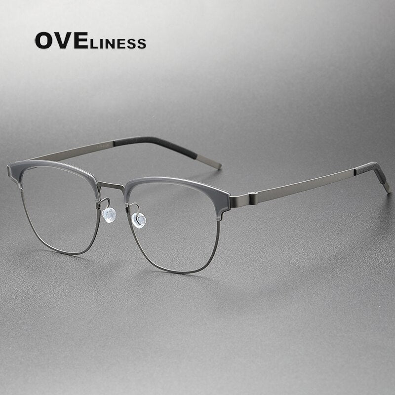 Oveliness Unisex Full Rim Square Acetate Titanium Eyeglasses 9849 Full Rim Oveliness gun grey